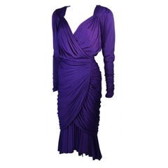 Robe de cocktail à manches longues froncées en jersey violet, taille 2/4