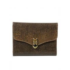 Judith Leiber Brown Lizard Skin Wallet with Gold Clasp