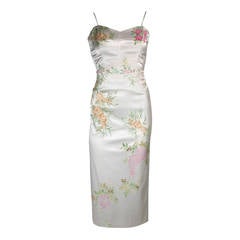 Mandalay White Stretch Silk Skirt Ensemble w. Painted floral design Sz Small 2