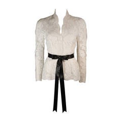 Victor Costa White Lace Scalloped Edge Long Sleeve Blouse Size 4 6 8 12