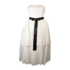 Albert Capraro White Cotton Tiered Dress with Scalloped Lace Edges Size 6