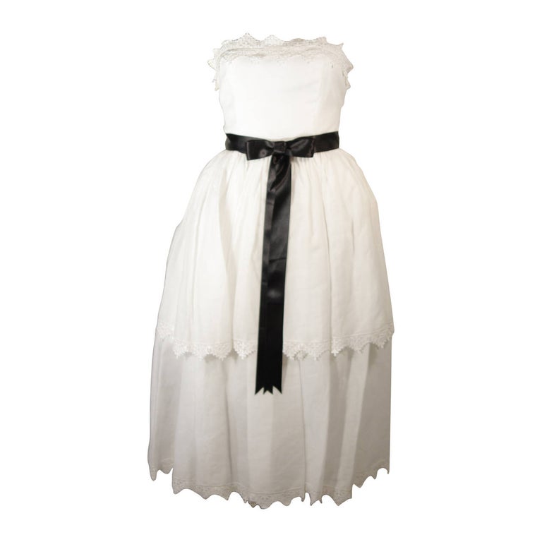 Albert Capraro White Cotton Tiered Dress with Scalloped Lace Edges Size 6  For Sale at 1stDibs | albert capraro dress