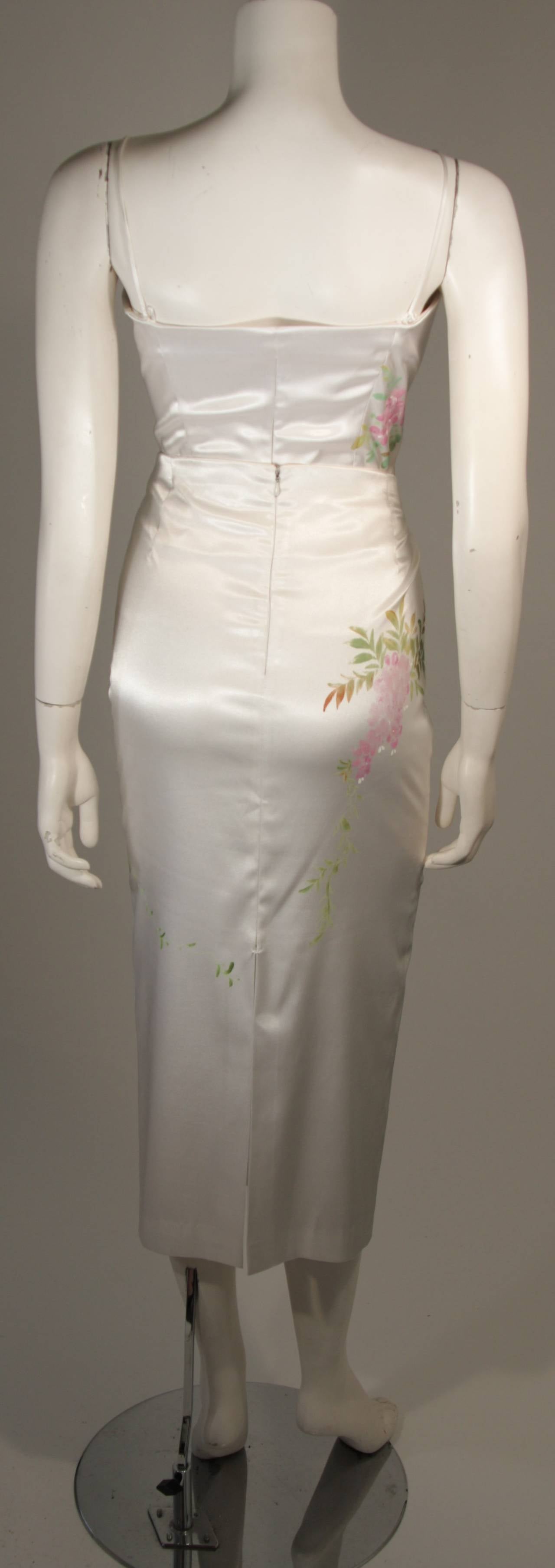 Conjunto falda Mandalay de seda elástica blanca c. Diseño floral pintado Sz Small en venta 1