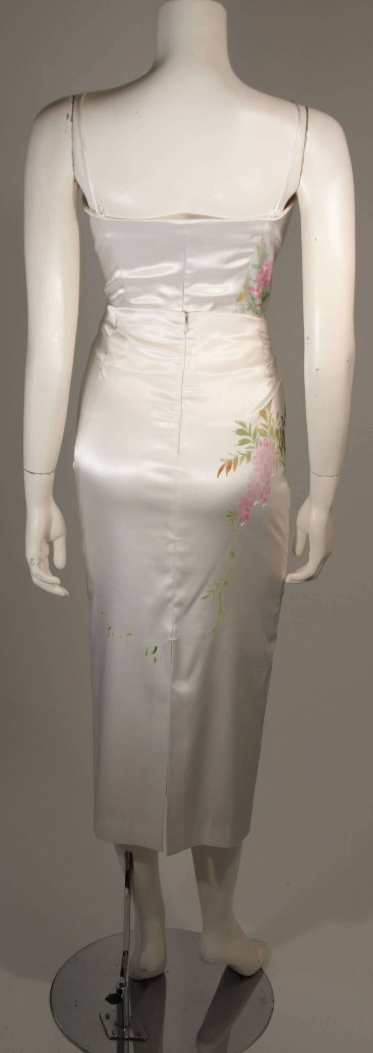 Women's Mandalay White Stretch Silk Skirt Ensemble w. Painted floral design Sz Small For Sale