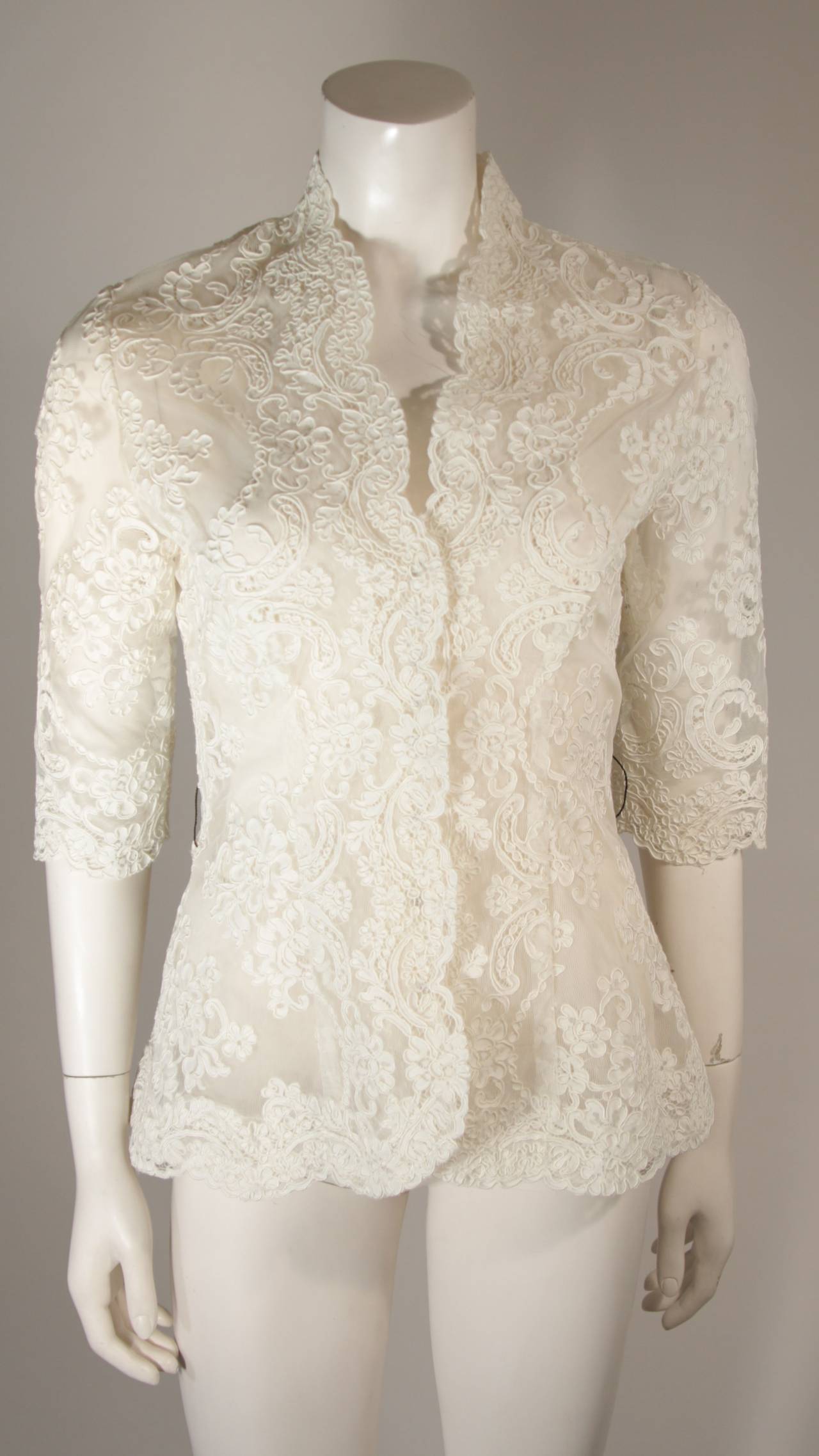 Victor Costa White Scalloped Edge Lace Blouse with half sleeves Size 4 6 8 3