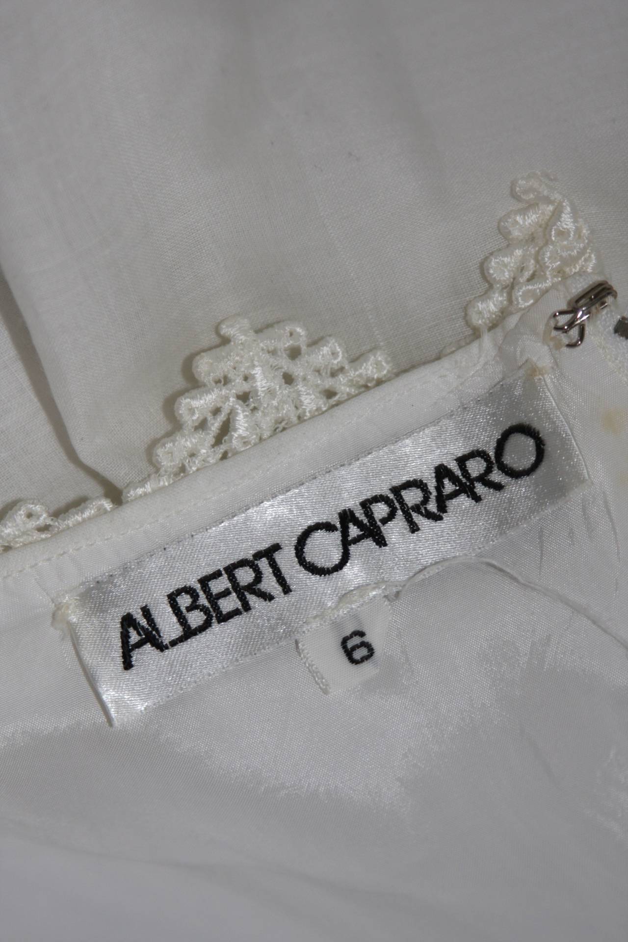 Albert Capraro White Cotton Tiered Dress with Scalloped Lace Edges Size 6 For Sale 3