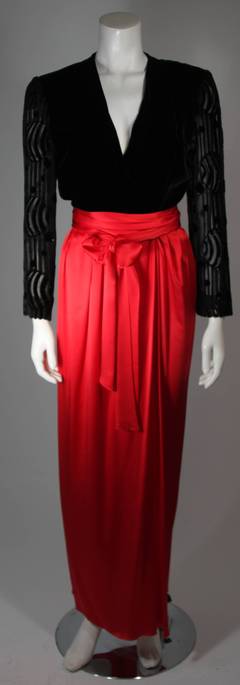 Adele Simpson Burnout Black Velvet and Red Silk Gown Size Small