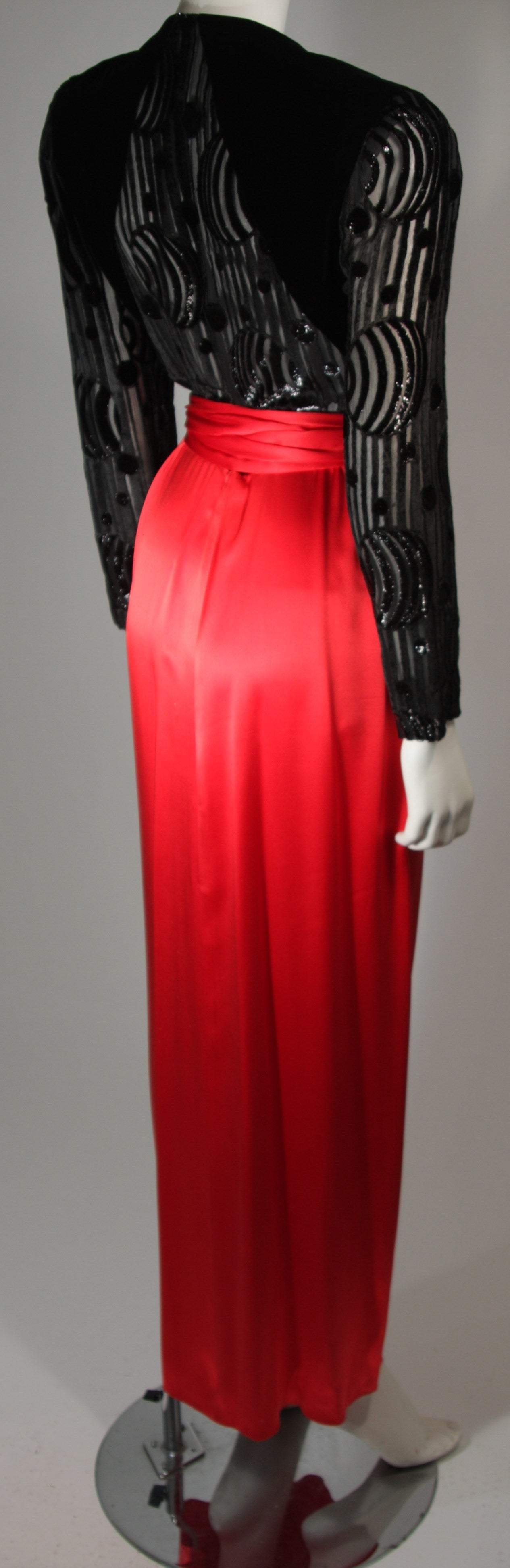 Adele Simpson Burnout Black Velvet and Red Silk Gown Size Small For Sale 1