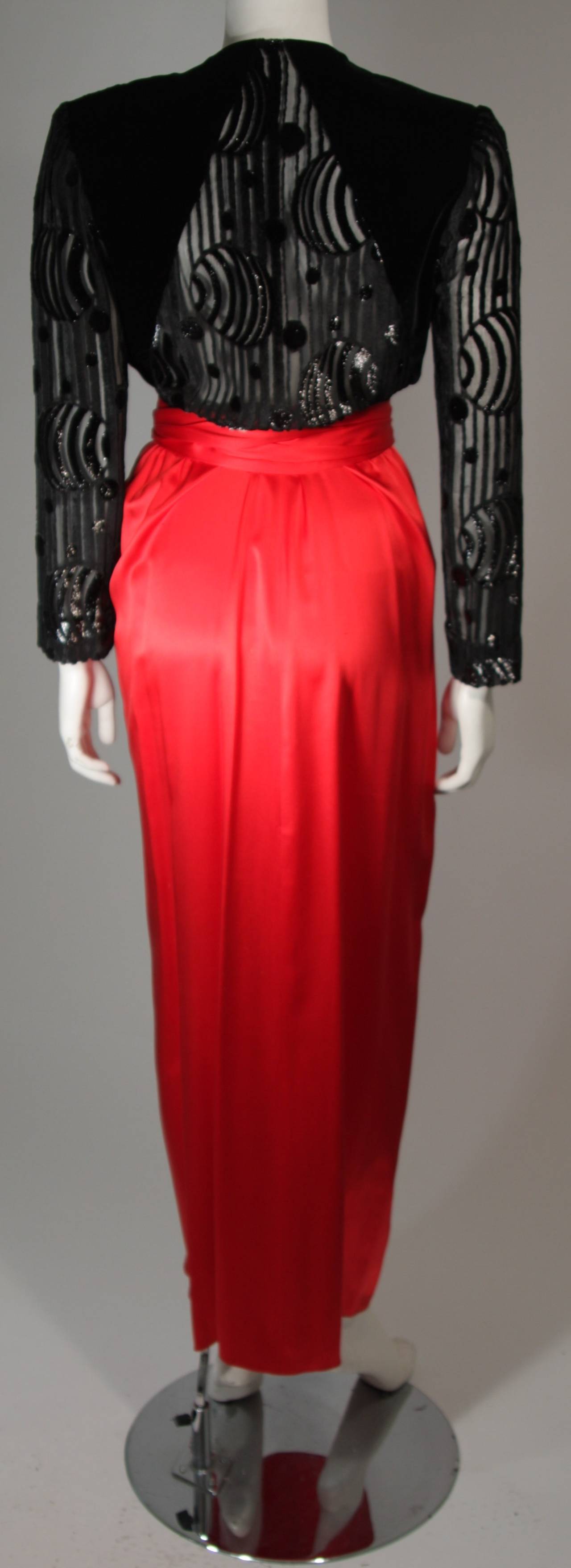 Adele Simpson Burnout Black Velvet and Red Silk Gown Size Small For Sale 2