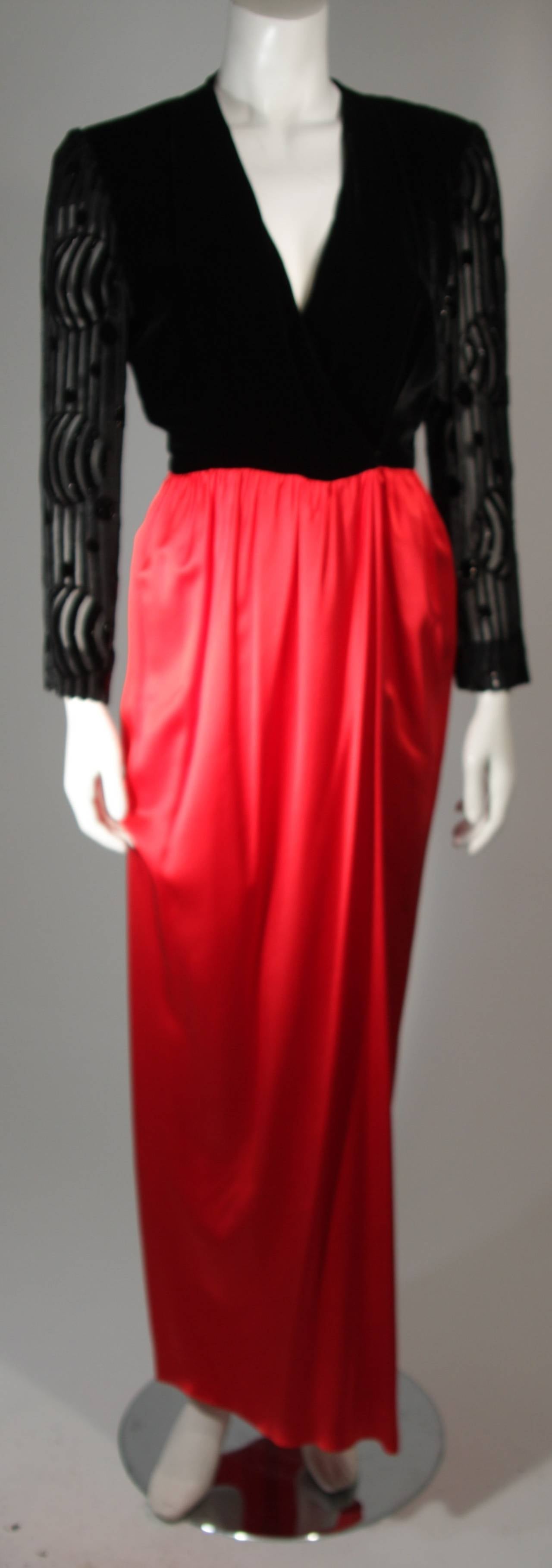 Adele Simpson Burnout Black Velvet and Red Silk Gown Size Small For Sale 3