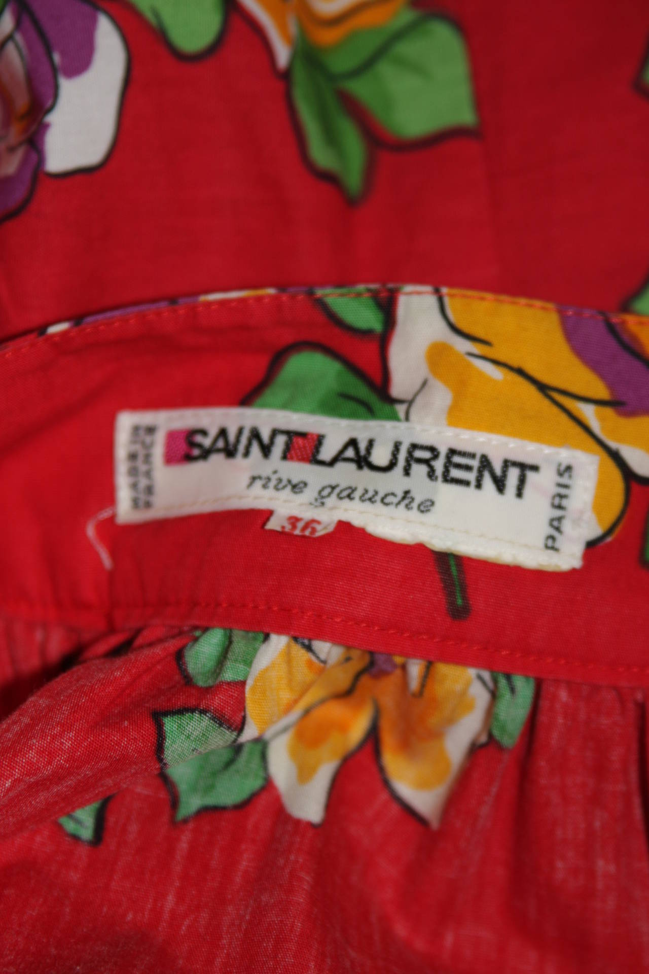 Yves Saint Laurent Red Cotton Drop Waist Dress with Floral Motif Size 36 For Sale 5