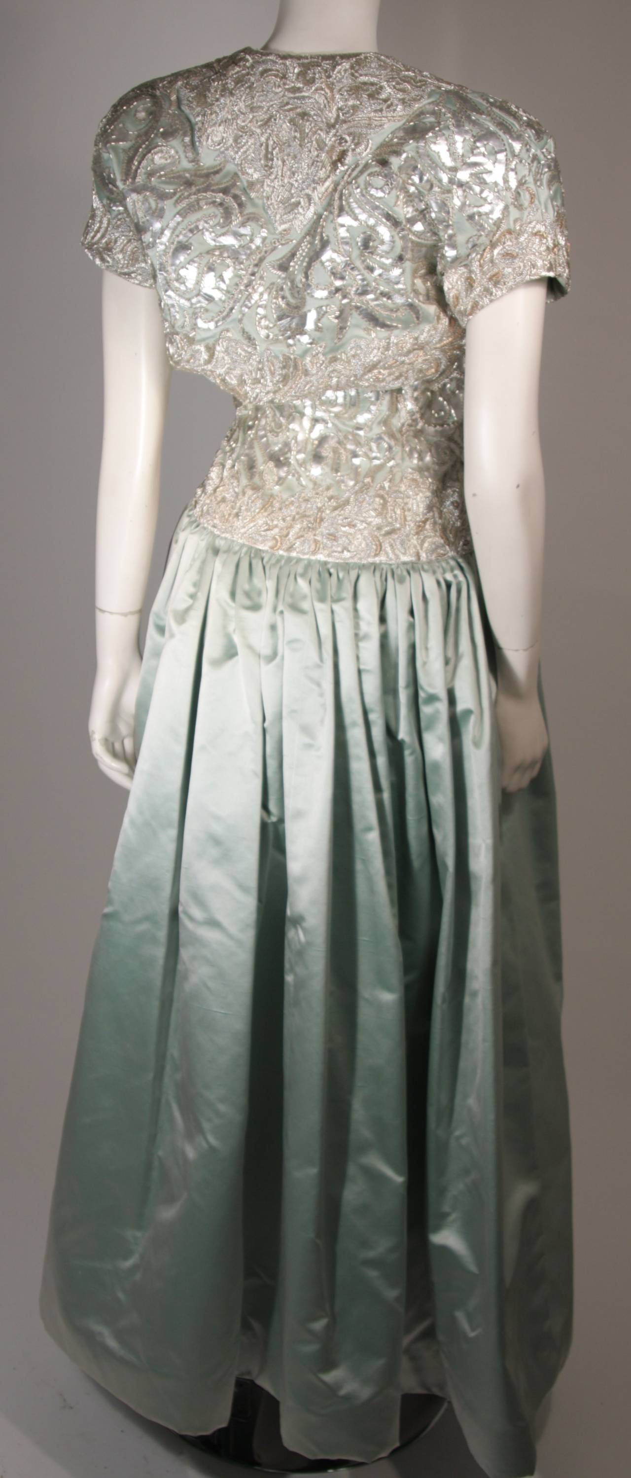 Oscar De La Renta Embellished Silk Aqua Evening Gown with Bolero Size 12 2