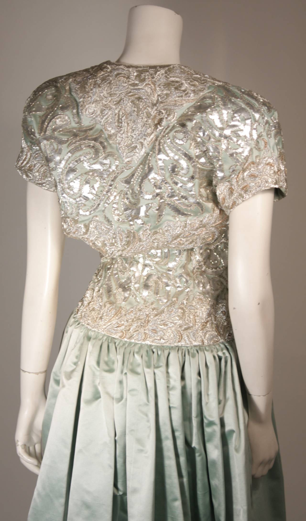 Oscar De La Renta Embellished Silk Aqua Evening Gown with Bolero Size 12 3