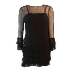 Pauline Trigere Black Chiffon Dress Size S 10