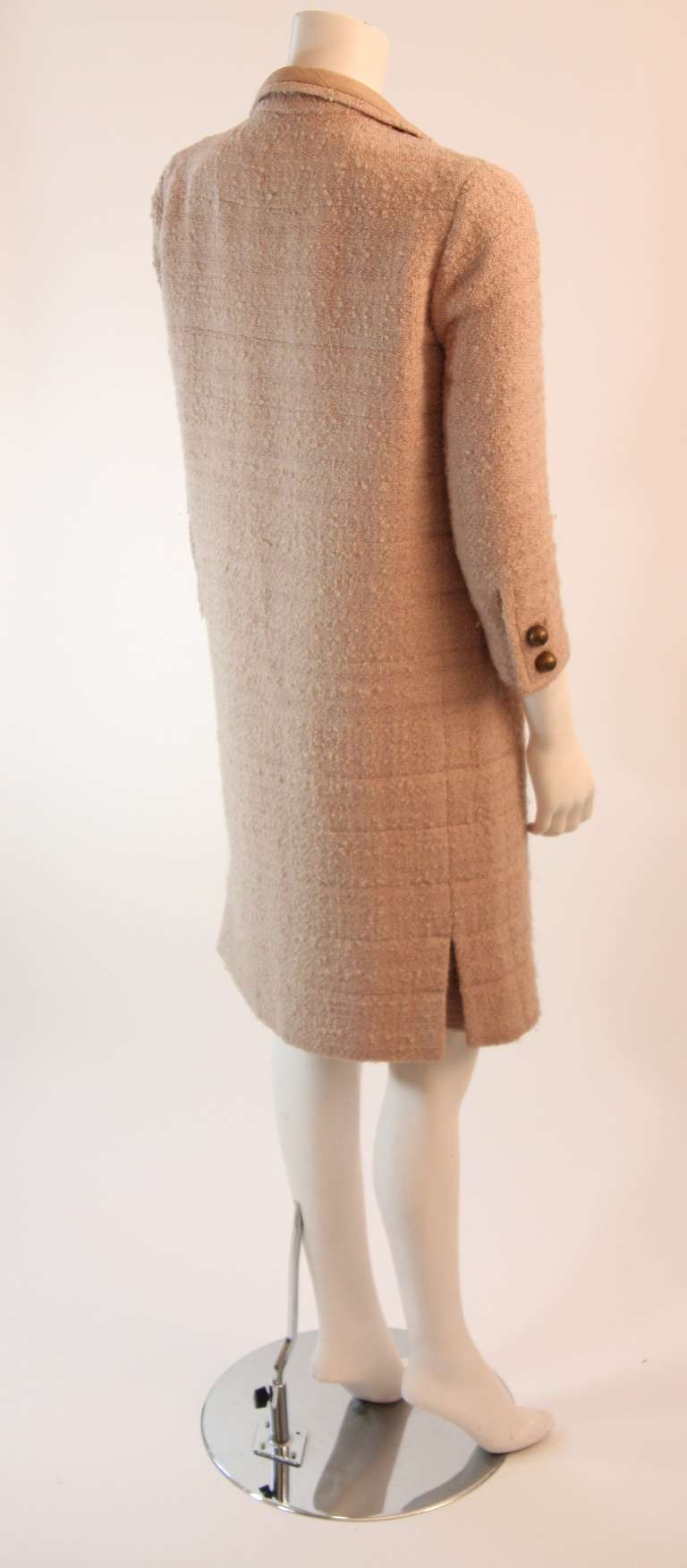 Brown Chanel Haute Couture Cream Boucle 3 Piece Tweed Suit Circa 1960s For Sale