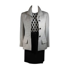 Valentino Couture Cream Wool with Black Checkerboard Inset Diamond Dress Set