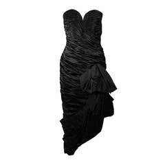 Vicky Tiel Black Silk Gown with Gathers and a Large Bow Size 38
