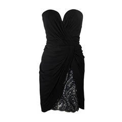 Vicky Tiel Black Jersey Cocktail Dress with Sequin Detail Size 38 5