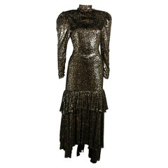 Sonia Rykiel Black and Gold Metallic Accented Tiered Gown Size Small