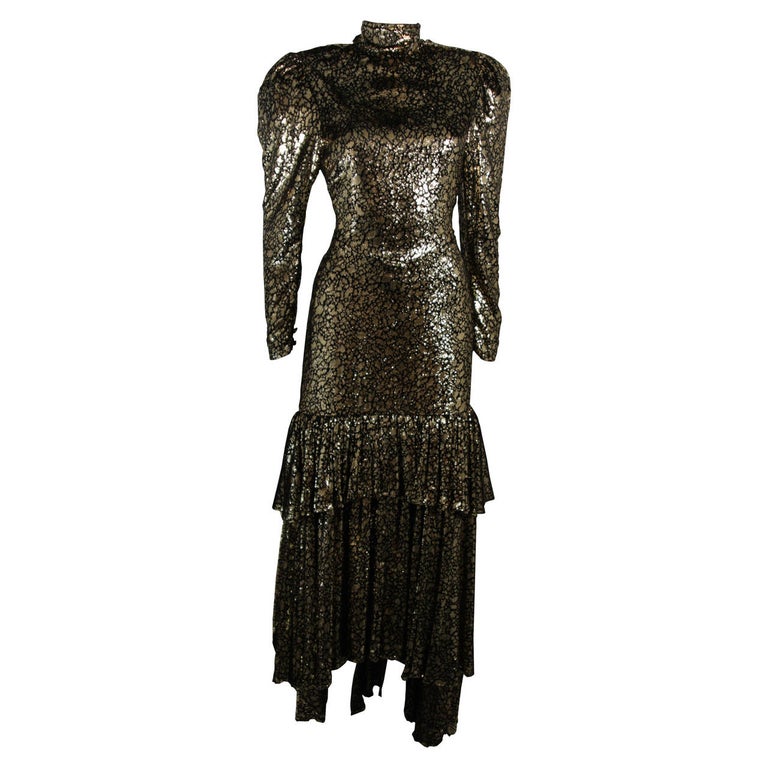Sonia Rykiel Black and Gold Metallic Accented Tiered Gown Size Small ...