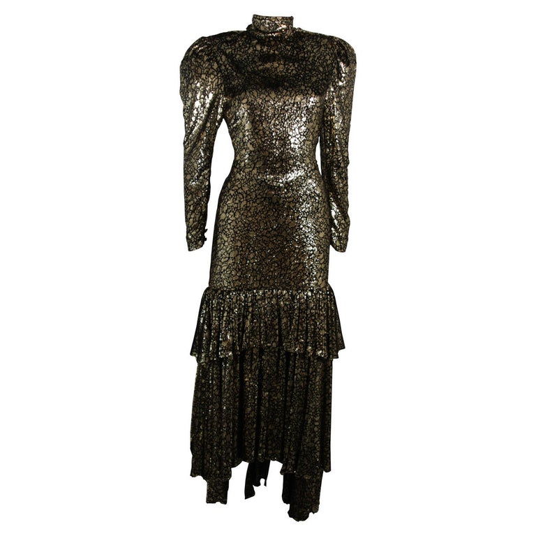 Sonia Rykiel Black and Gold Metallic Accented Tiered Gown Size Small For  Sale at 1stDibs | sonia rykiel gowns, black metallic gown, black and gold  metallic dress