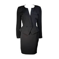Vicky Tiel 3pc Black Silk Skirt Suit with Lace Back Panel Size Small