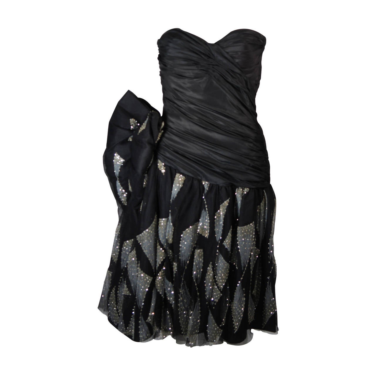 Vicky Tiel Black Cocktail Dress with Metallic Accents Size Small at 1stdibs