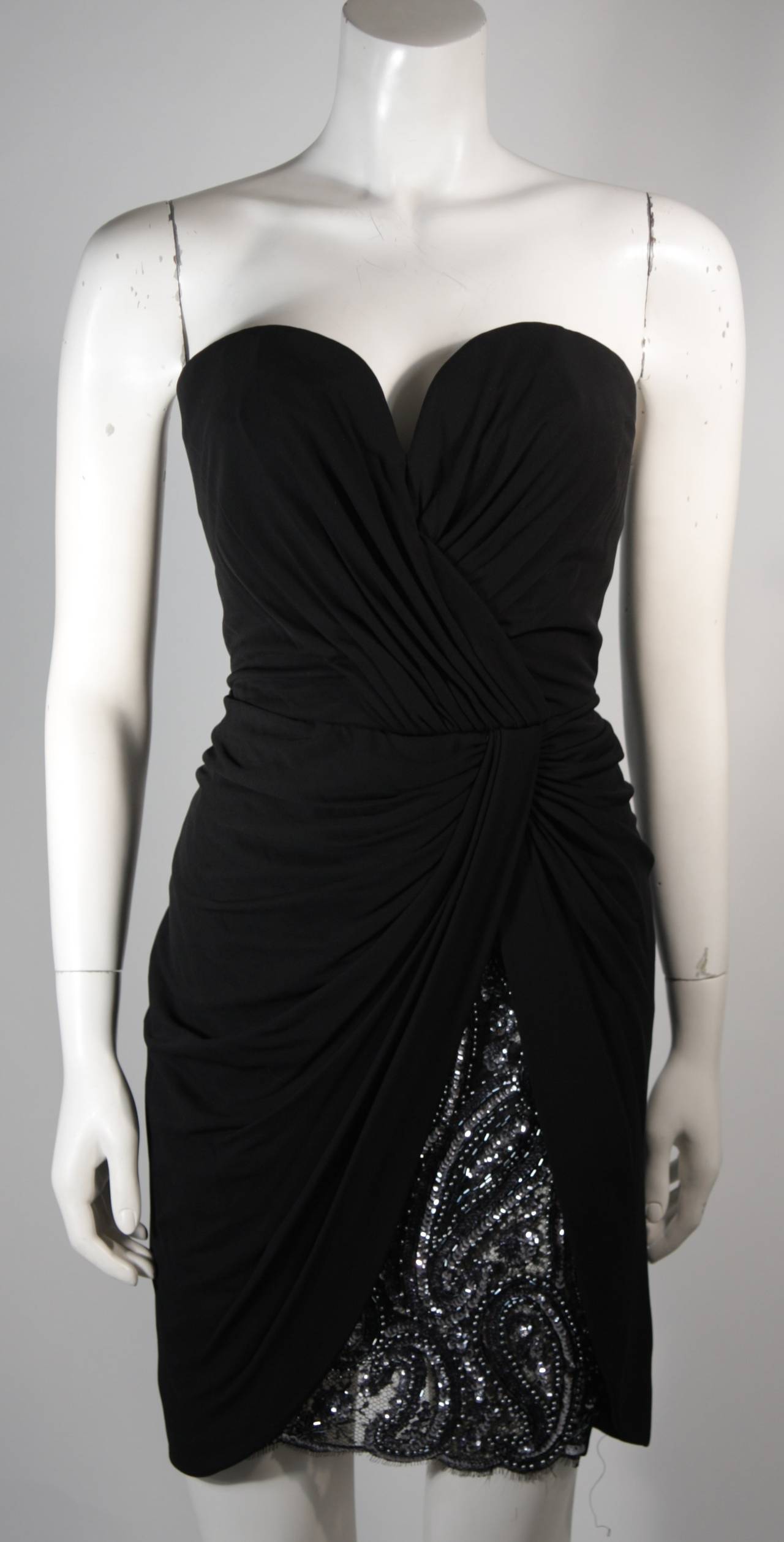 Vicky Tiel Vestido de cóctel de punto negro con detalle de lentejuelas Talla 38 Negro en venta