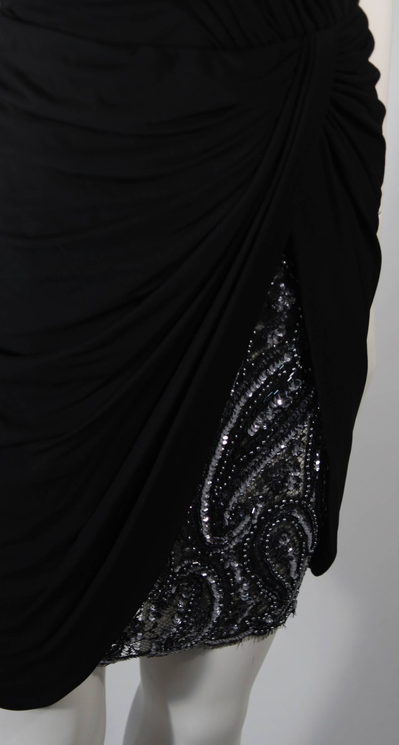 Vicky Tiel Black Jersey Cocktail Dress with Sequin Detail Size 38 For ...