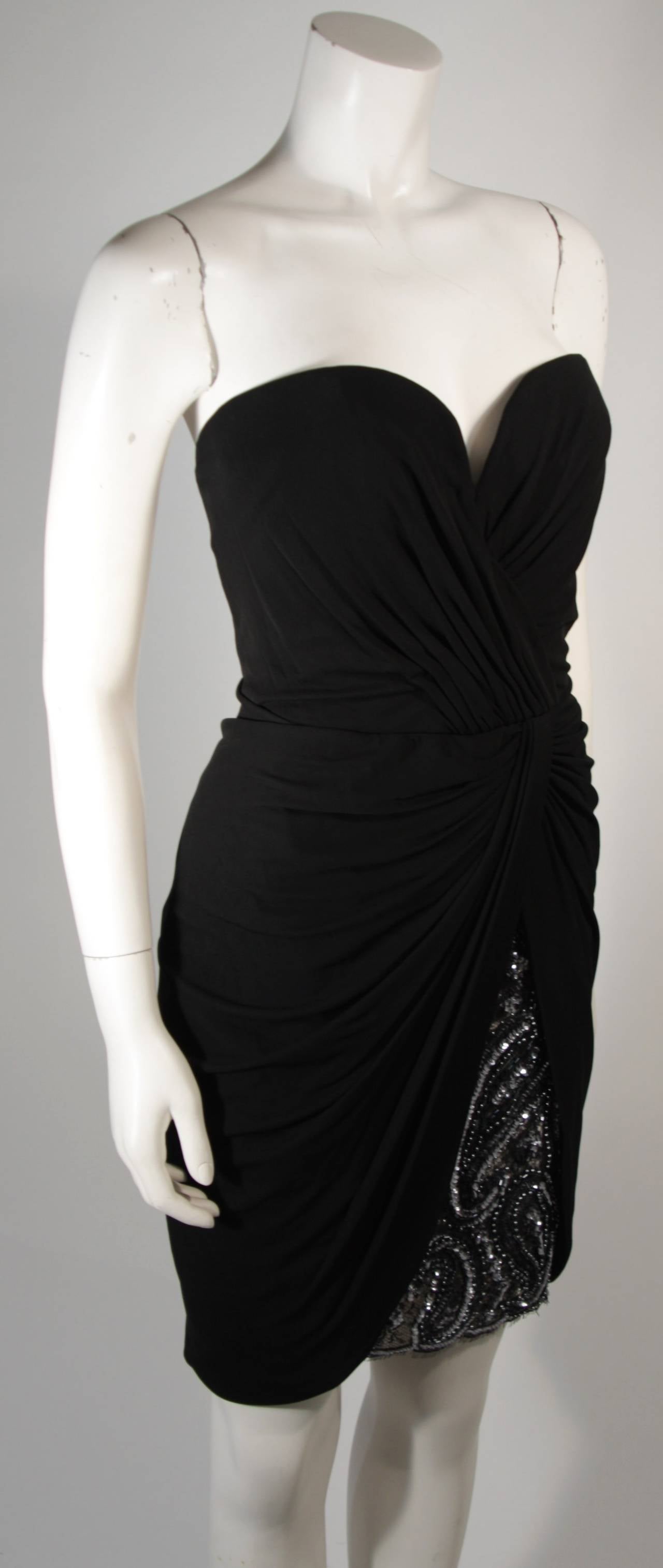 Women's Vicky Tiel Black Jersey Cocktail Dress with Sequin Detail Size 38 For Sale