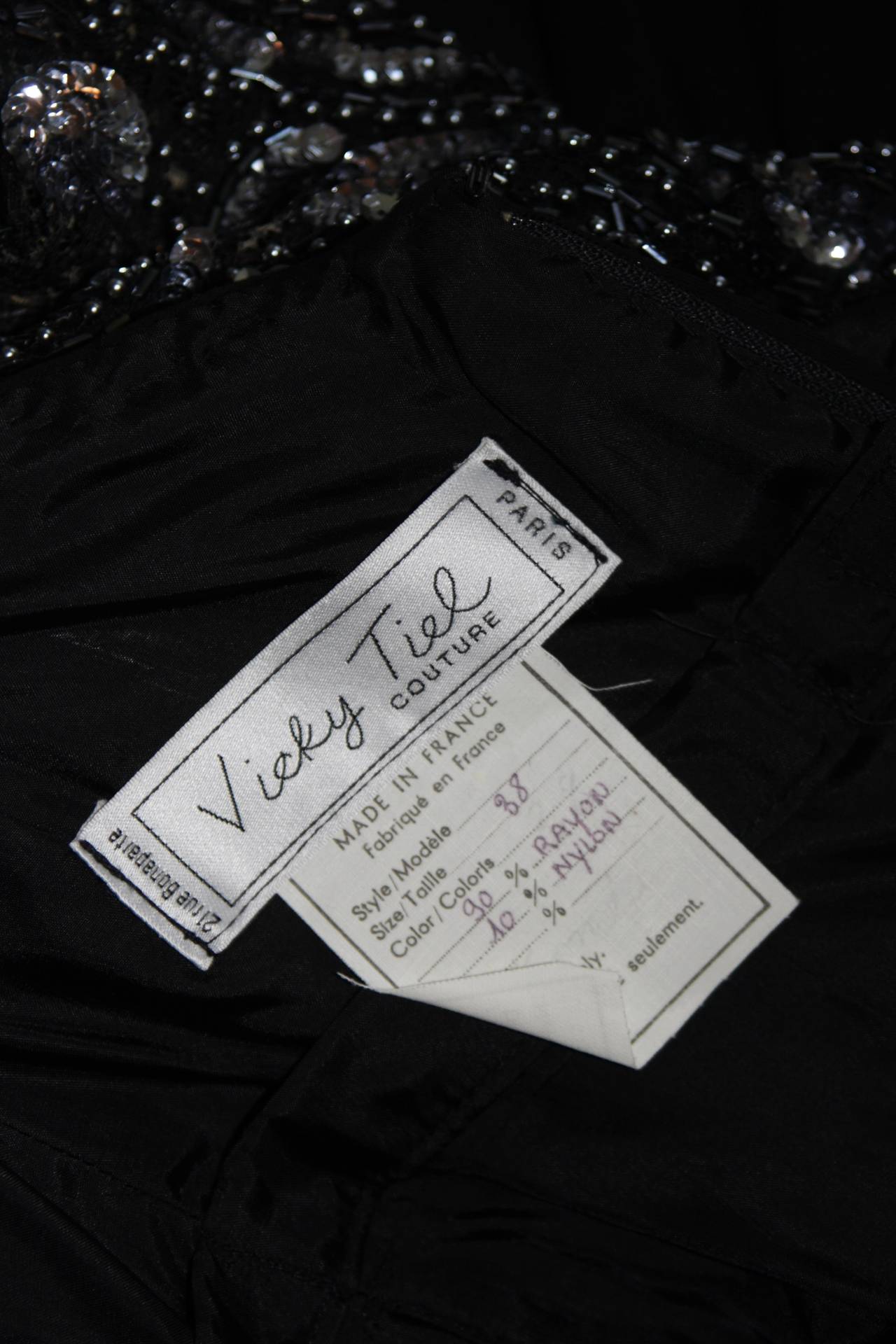 Vicky Tiel Black Jersey Cocktail Dress with Sequin Detail Size 38 For Sale 4