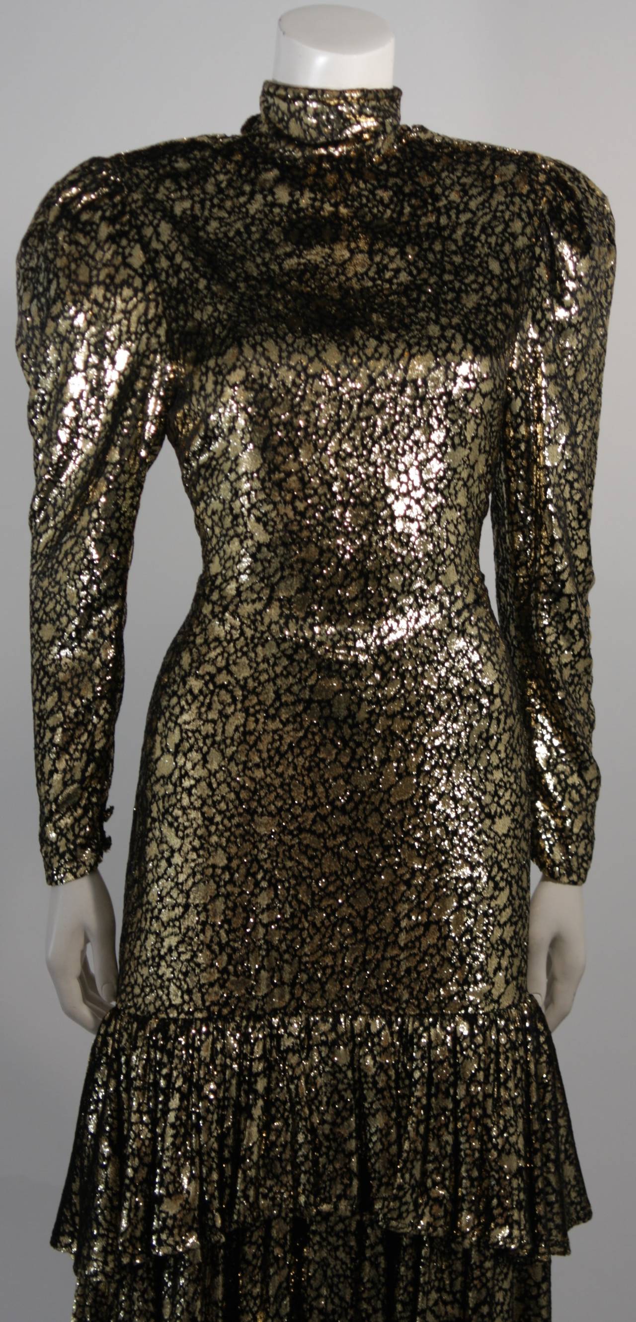 Sonia Rykiel Black and Gold Metallic Accented Tiered Gown Size Small ...