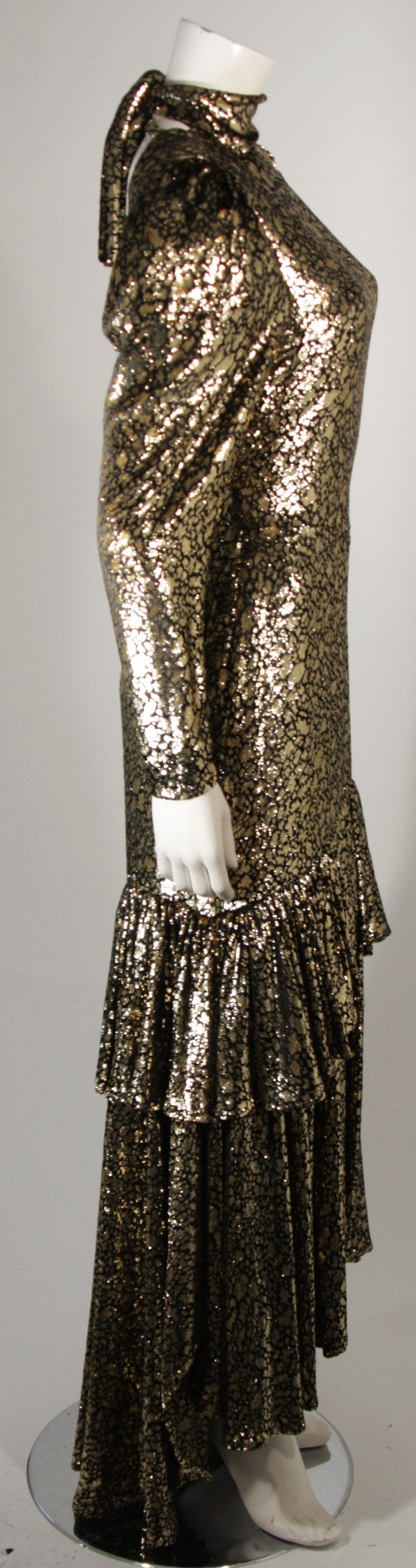 Sonia Rykiel Black and Gold Metallic Accented Tiered Gown Size Small In Excellent Condition For Sale In Los Angeles, CA