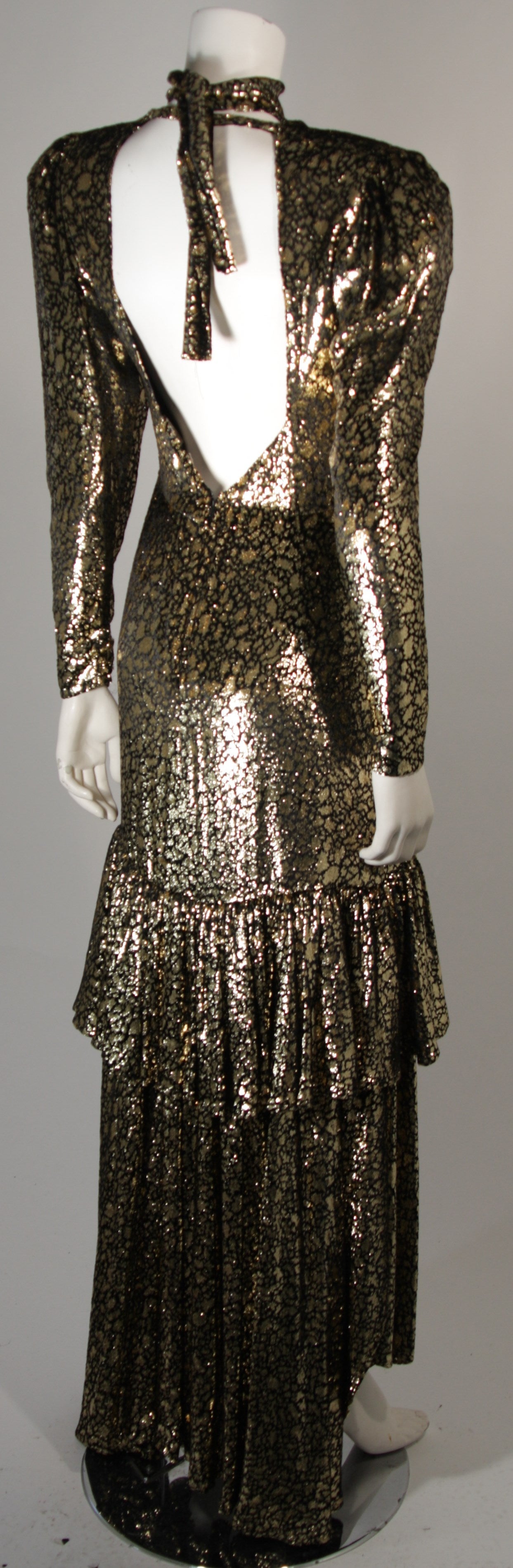 Women's Sonia Rykiel Black and Gold Metallic Accented Tiered Gown Size Small For Sale