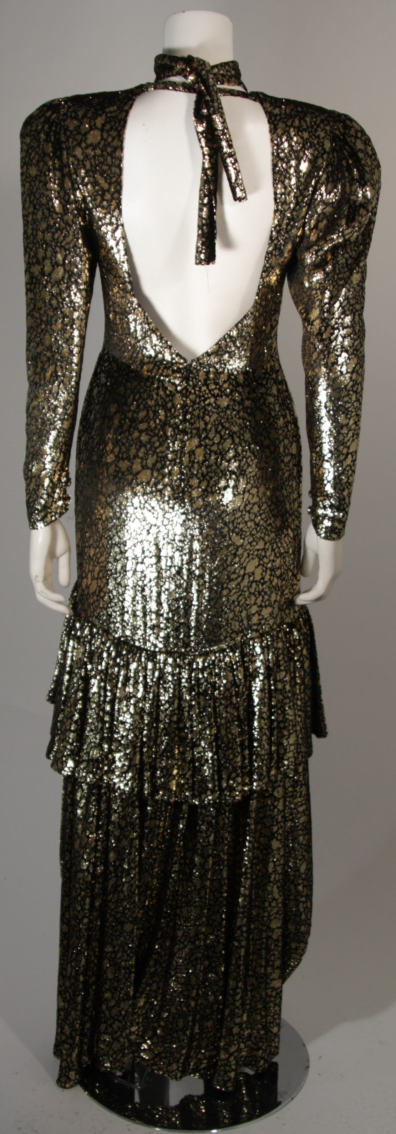 Sonia Rykiel Black and Gold Metallic Accented Tiered Gown Size Small For Sale 2