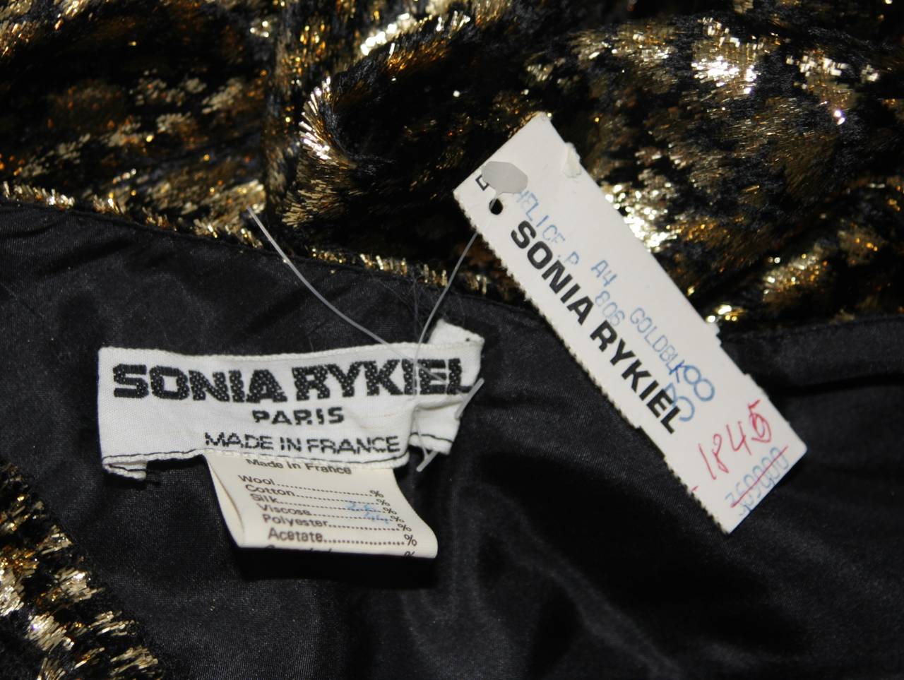 Sonia Rykiel Black and Gold Metallic Accented Tiered Gown Size Small For Sale 3