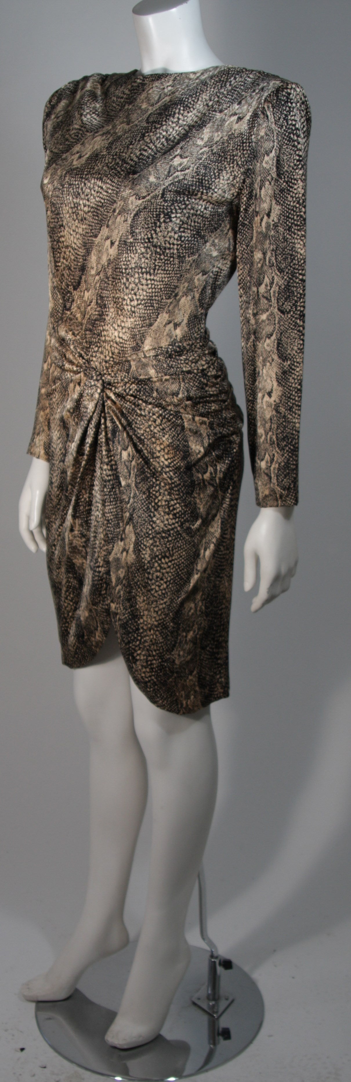 Vicky Tiel Silk Snakeskin Cocktail Dress with Draping Size Small In Excellent Condition In Los Angeles, CA