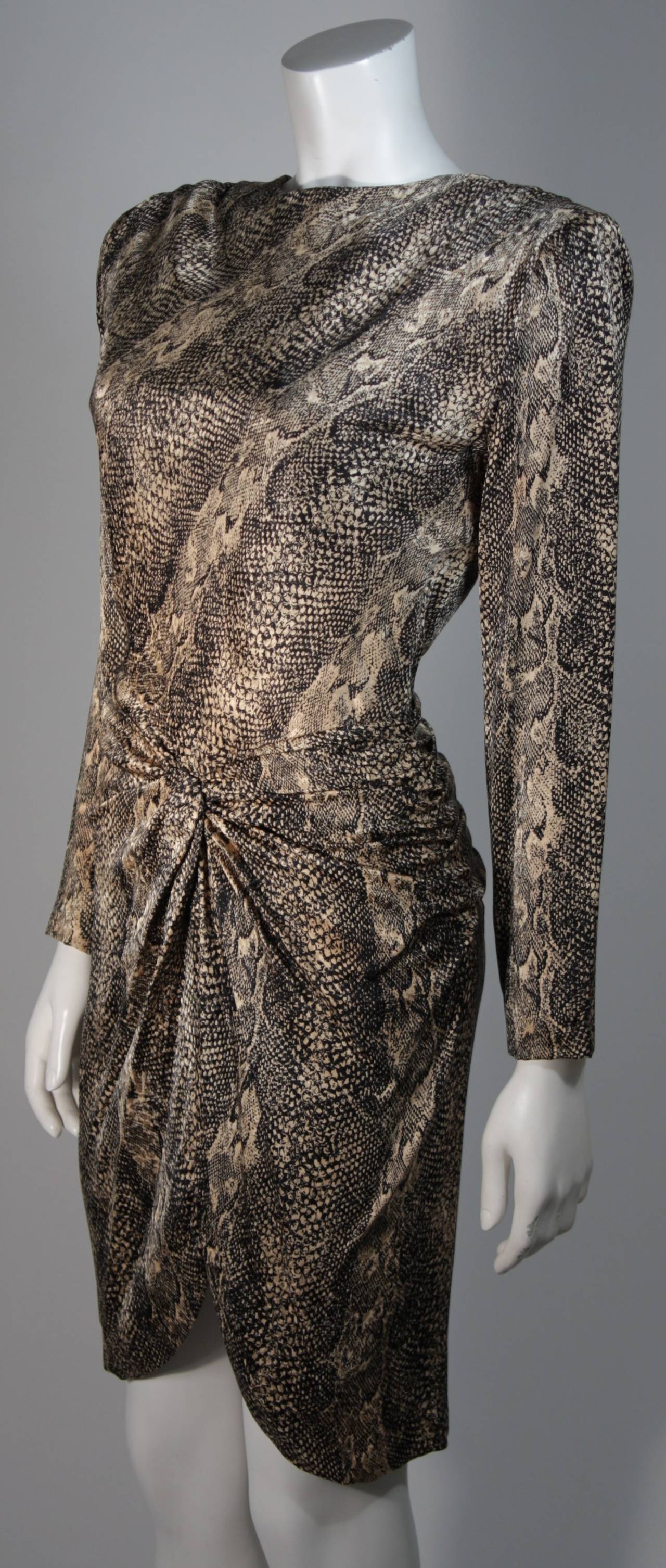 Women's Vicky Tiel Silk Snakeskin Cocktail Dress with Draping Size Small