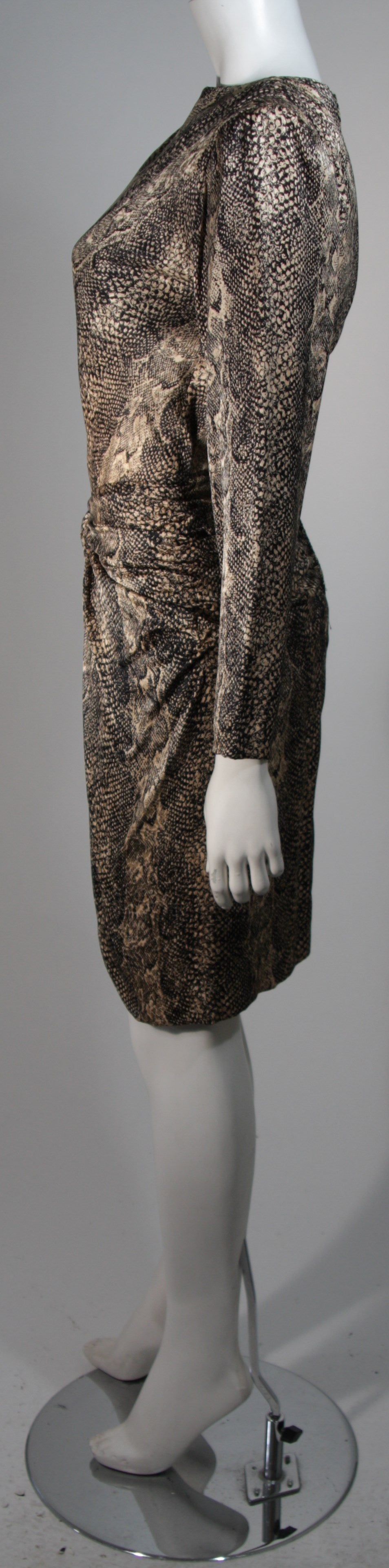 Vicky Tiel Silk Snakeskin Cocktail Dress with Draping Size Small 1