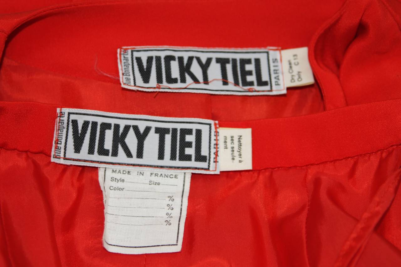 Vicky Tiel Orange Silk Skirt Suit Size Small 5