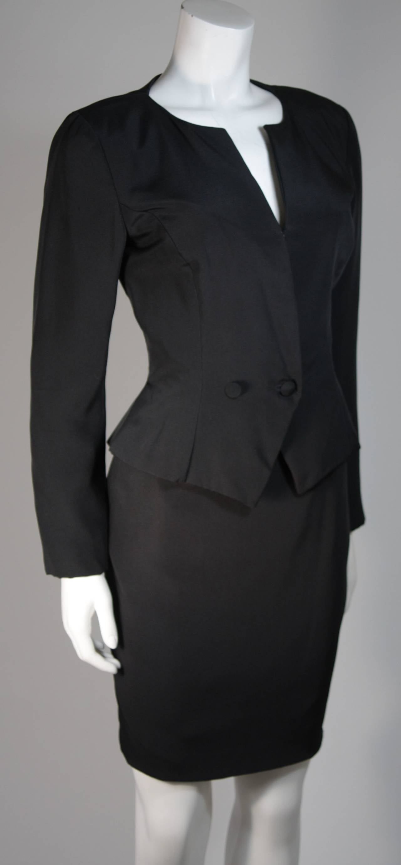 Women's Vicky Tiel 3pc Black Silk Skirt Suit with Lace Back Panel Size Small
