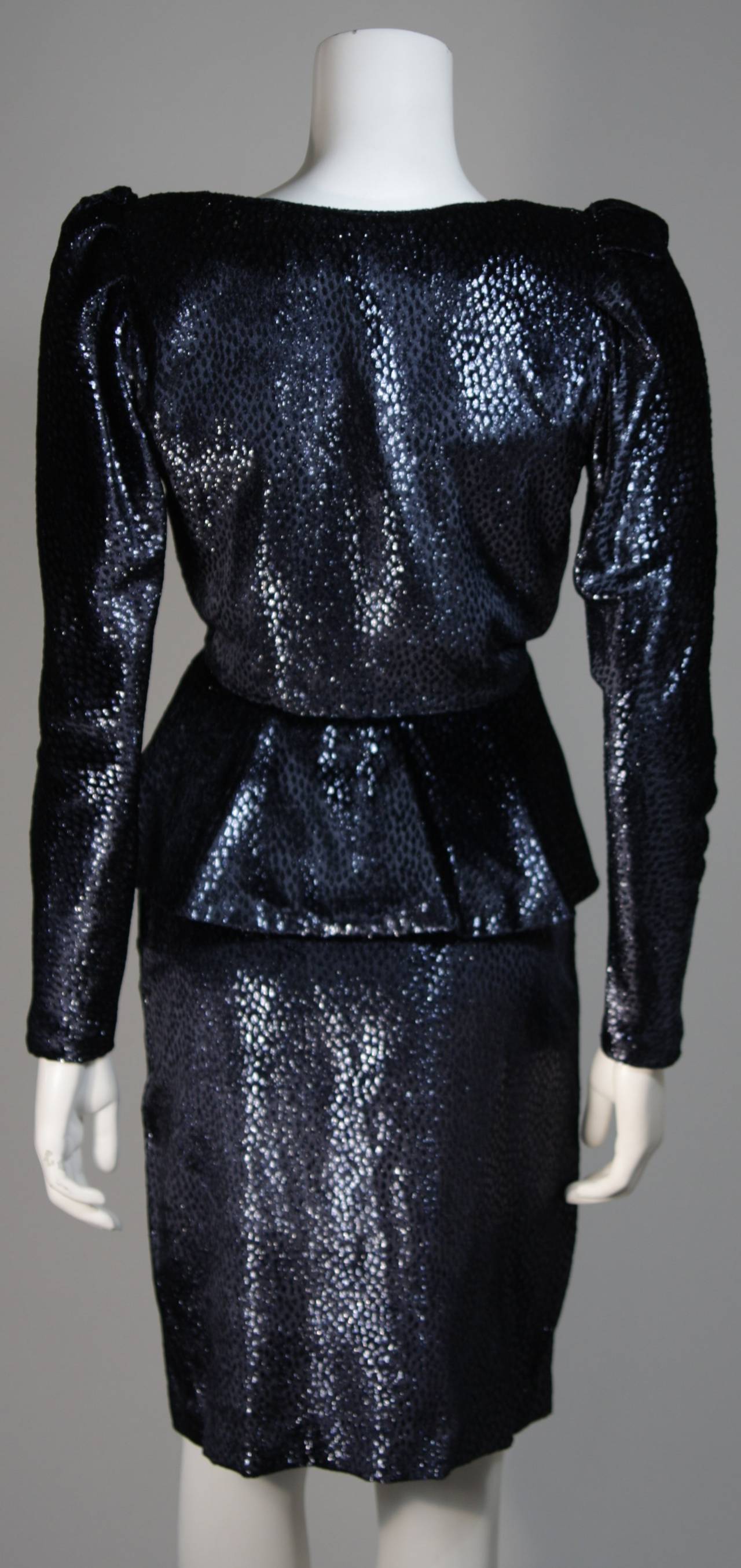 Vicky Tiel Navy Silk Metallic Skirt Suit Size 36 2