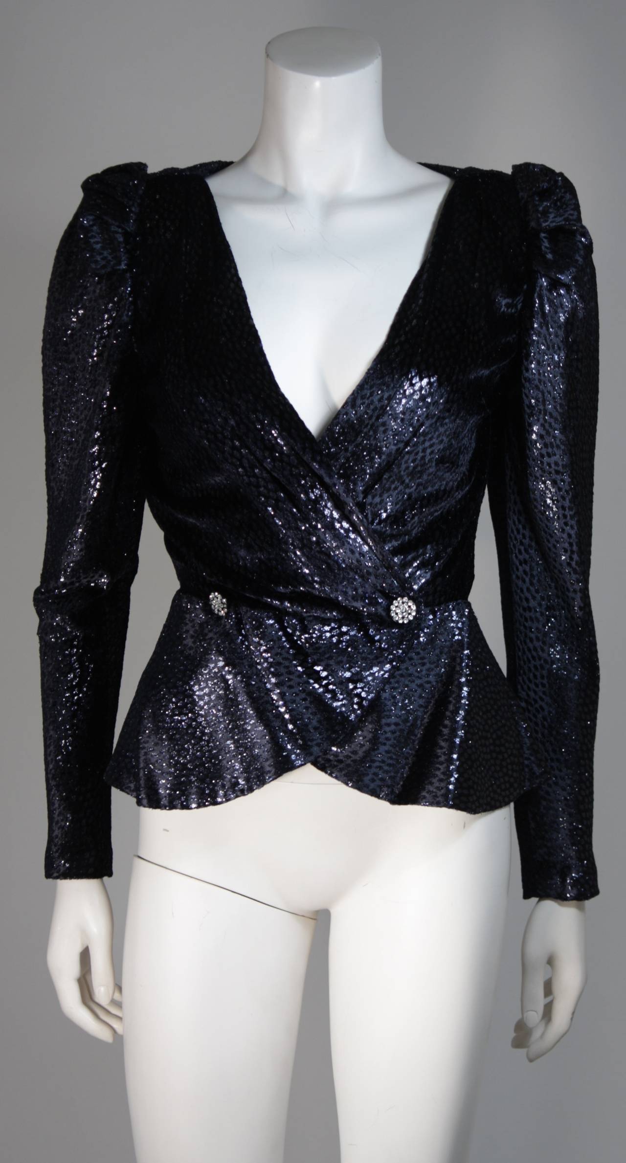 Vicky Tiel Navy Silk Metallic Skirt Suit Size 36 3