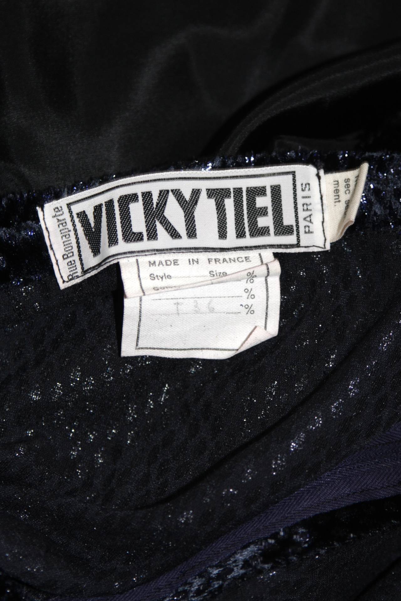 Vicky Tiel Navy Silk Metallic Skirt Suit Size 36 5