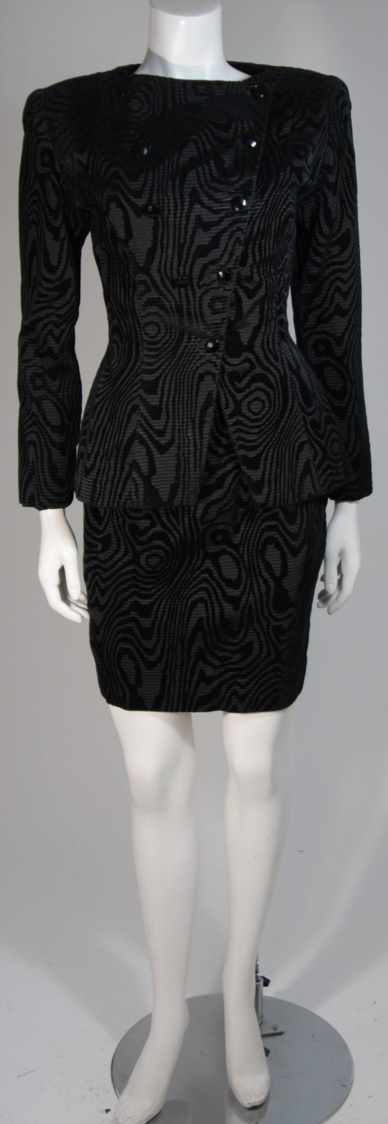 Women's Vicky Tiel Black Silk Skirt Suit with Patterned Velvet Accents Size 38