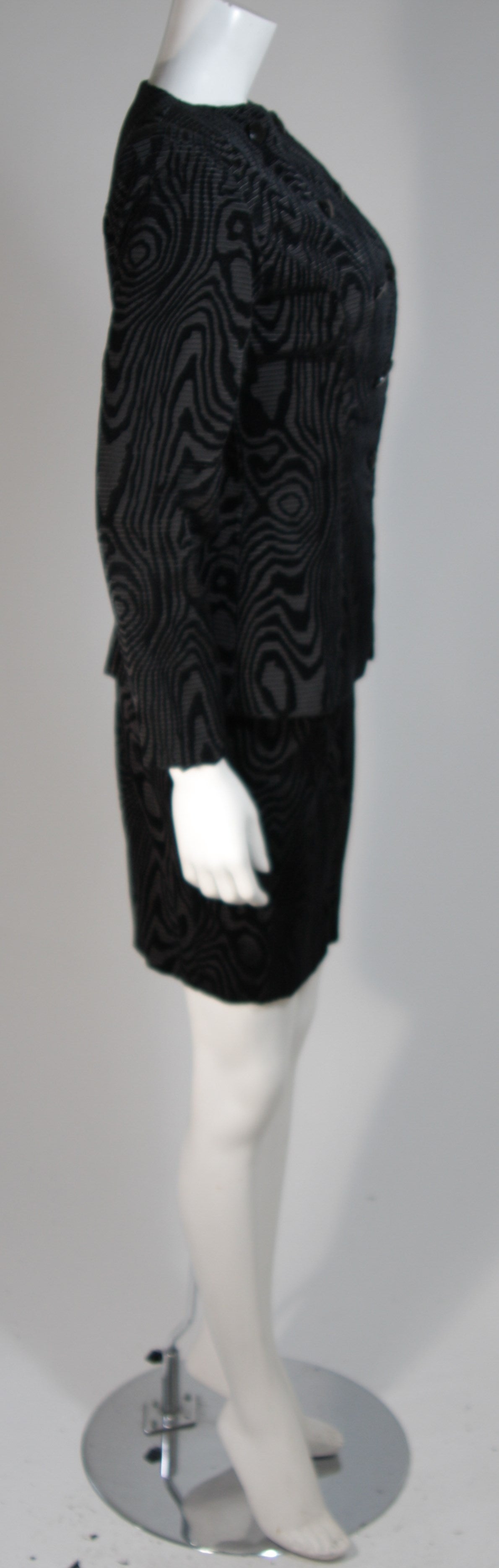 Vicky Tiel Black Silk Skirt Suit with Patterned Velvet Accents Size 38 1