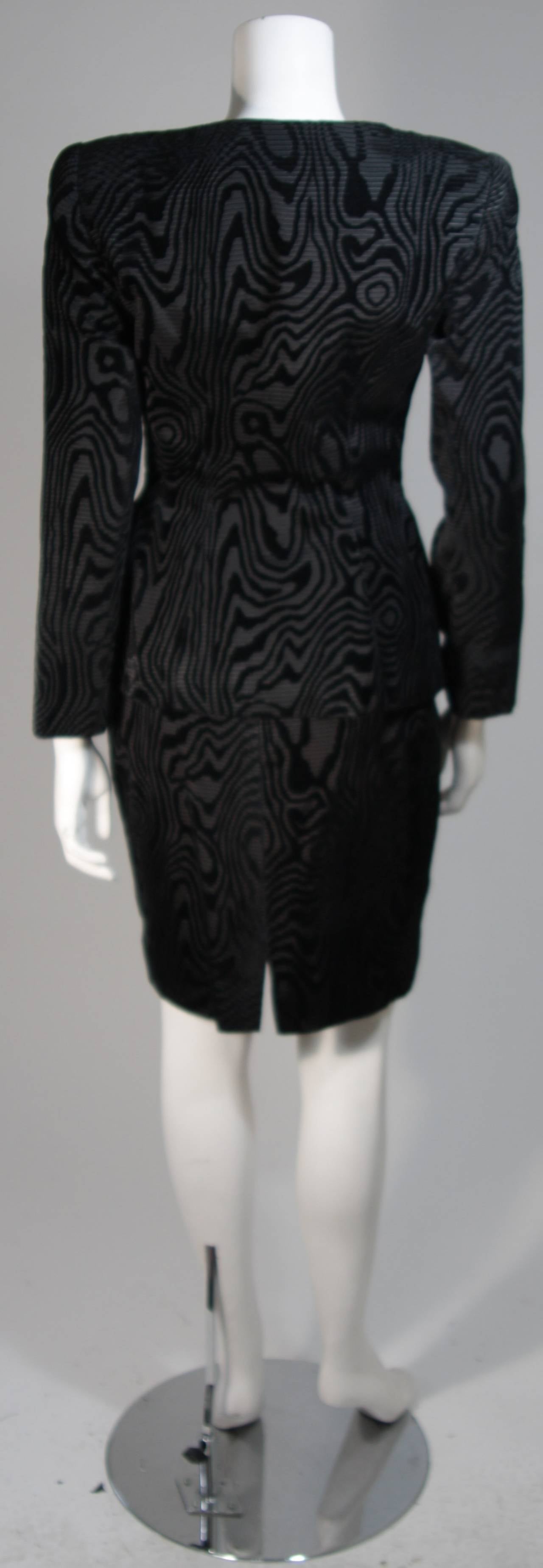 Vicky Tiel Black Silk Skirt Suit with Patterned Velvet Accents Size 38 2