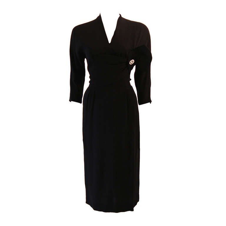 kellers mini dress black / floral Audrey Hepburn Style Black 50s Vintage Dress with Pockets