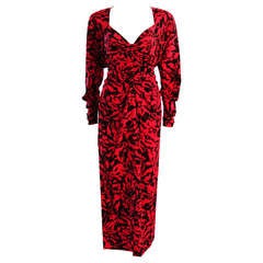 Stunning Nina RIcci Black and Red Open Back Abstract Silk Gown size 4 7
