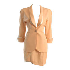 Retro Thierry Mugler Cream Suit with Silver Metallic Accent Size 42